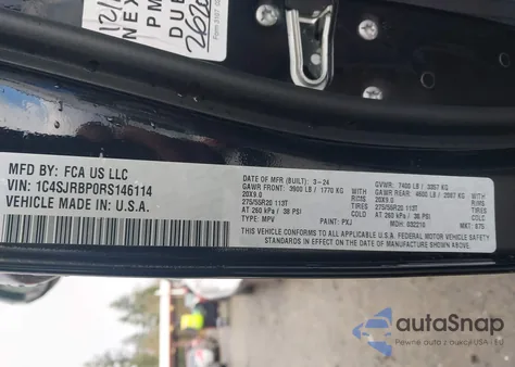 2024 Jeep Wagoneer L Series Ii из США, поврежденный, VIN 1C4SJRBP0RS146114